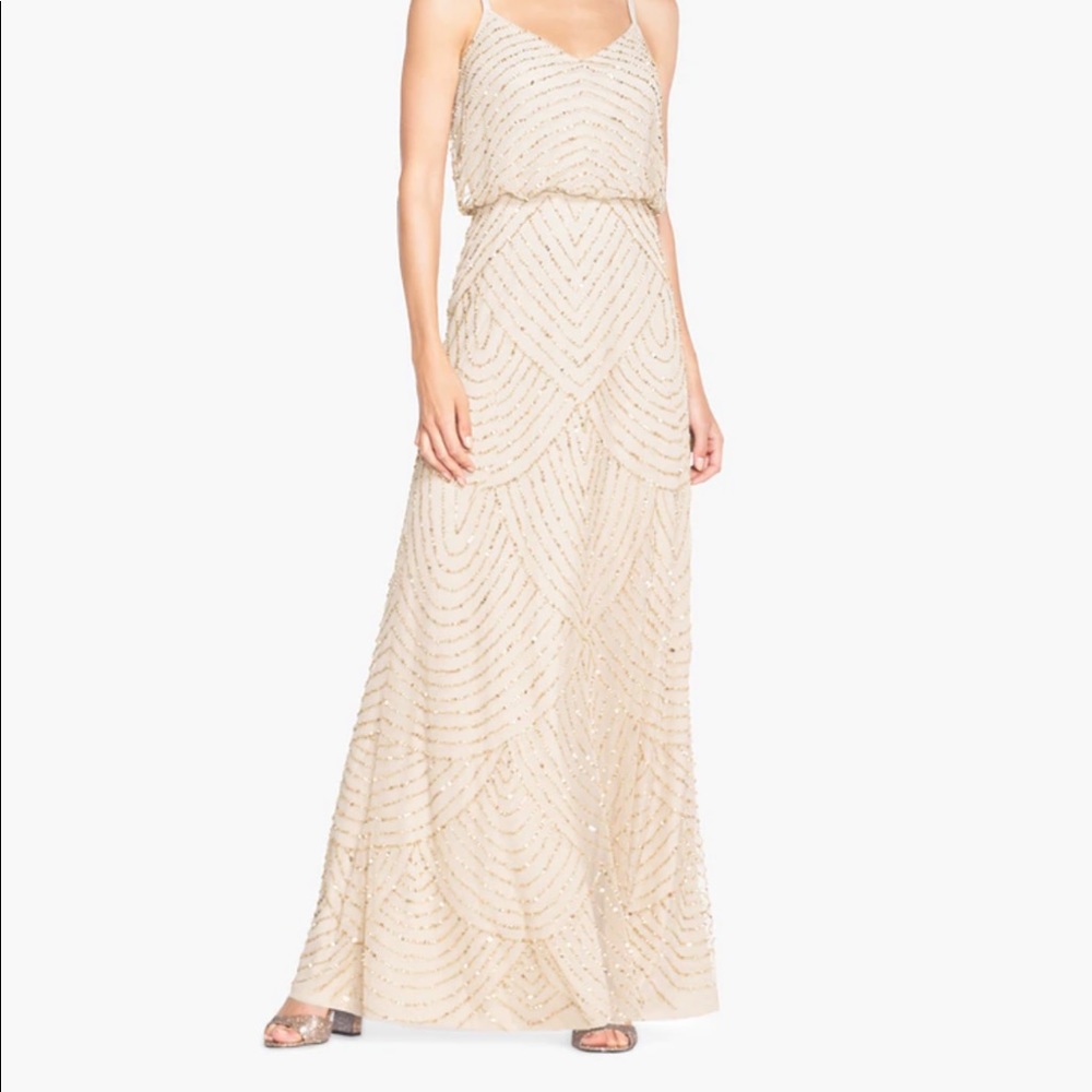 Adrianna Papell Art Deco Beaded Bridesmaid Dress in Champagne